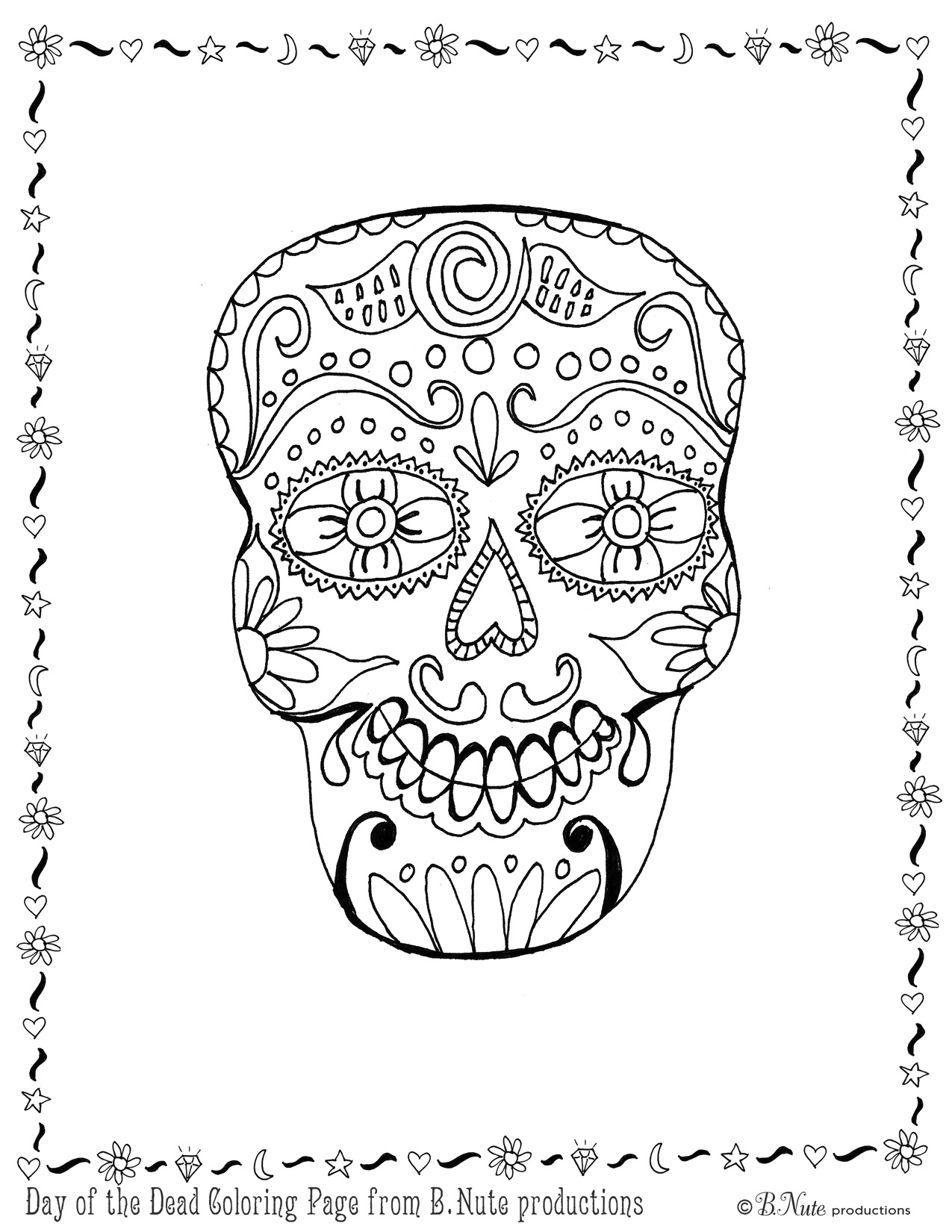 bnute productions Free Printable Day of the Dead Skull Coloring Page