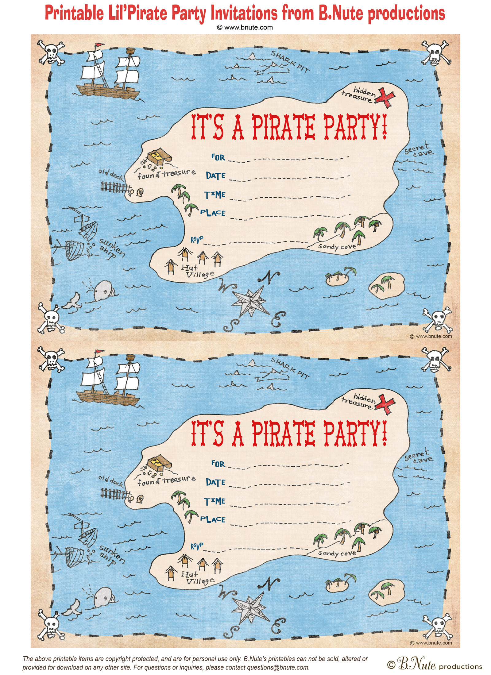 Bnute Productions Free Printable Pirate Party Invitations