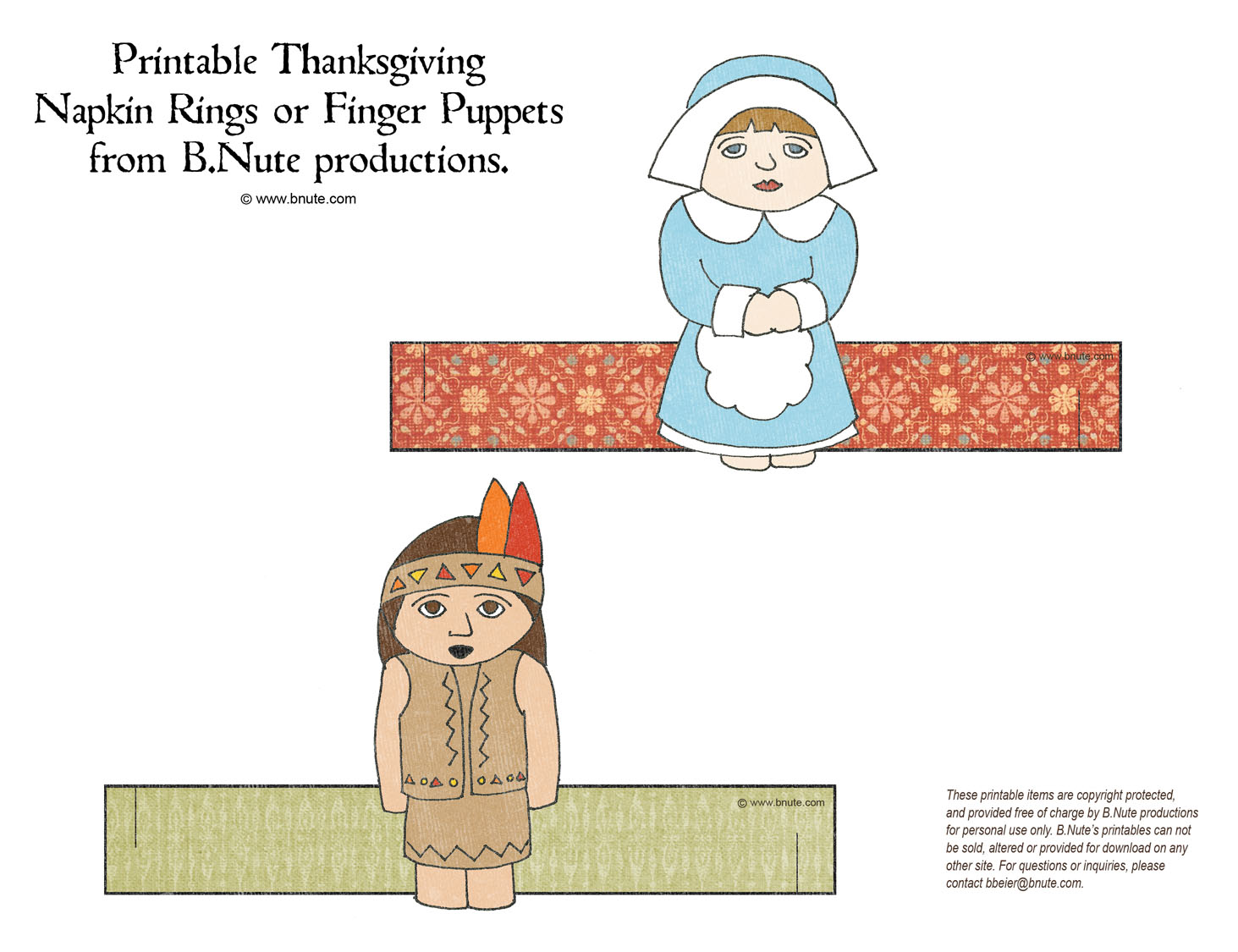 Bnute Productions Free Printable Thanksgiving Napkin Rings And Finger 