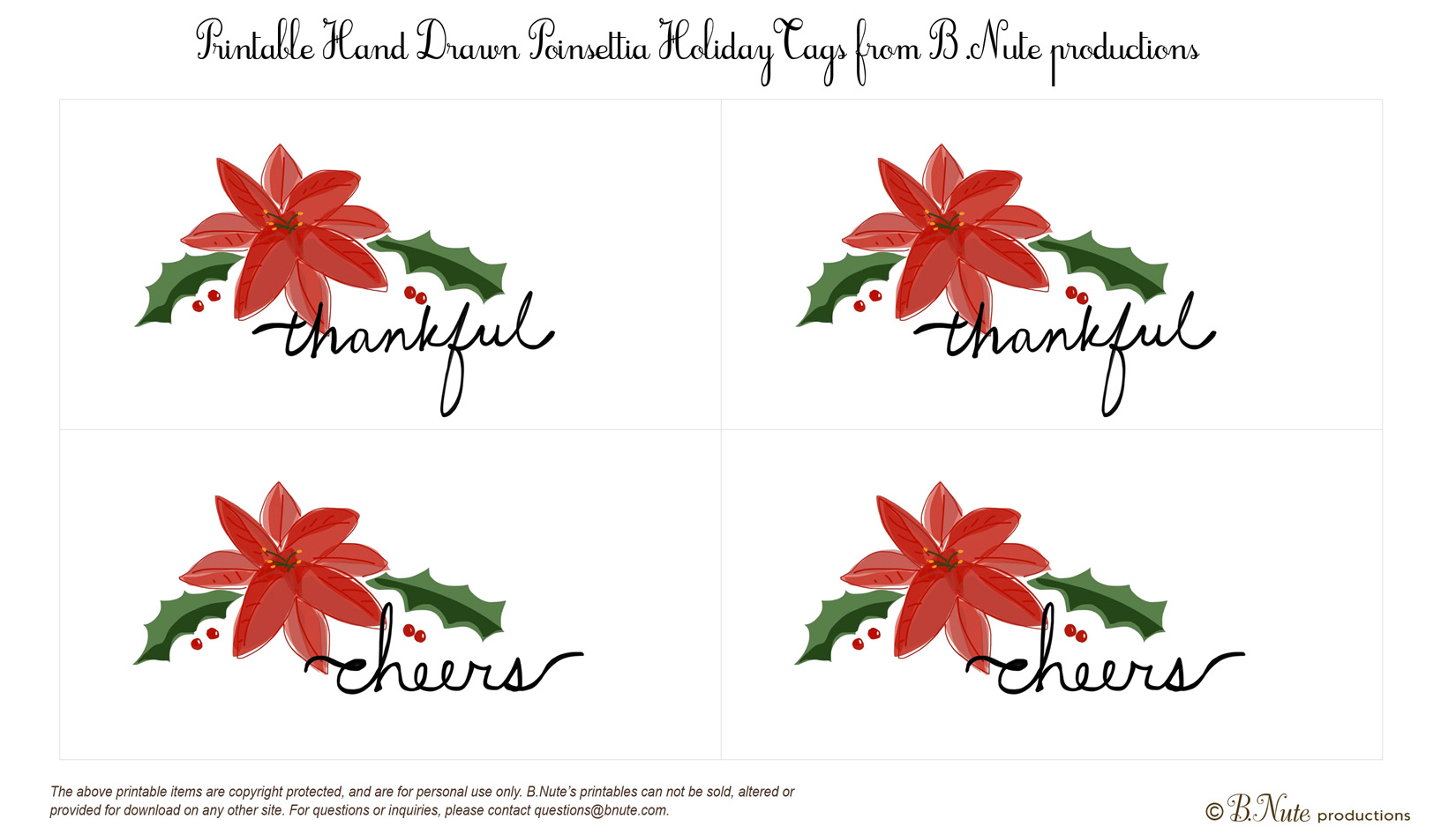 bnute productions Free Printable Poinsettia Holiday Tags
