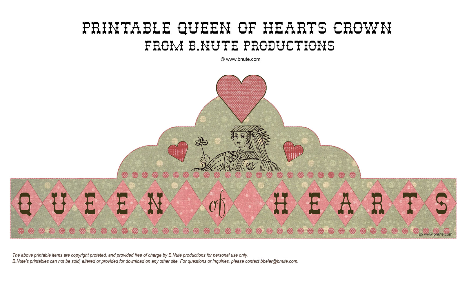 bnute productions: Mad Hatter Tea Party - Printable Queen of Hearts Crown  and Art Activity