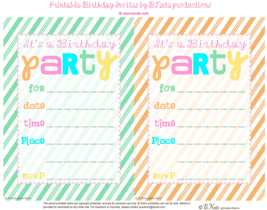Free Printable Striped Party Invitation by B.Nute productions  Mint 
