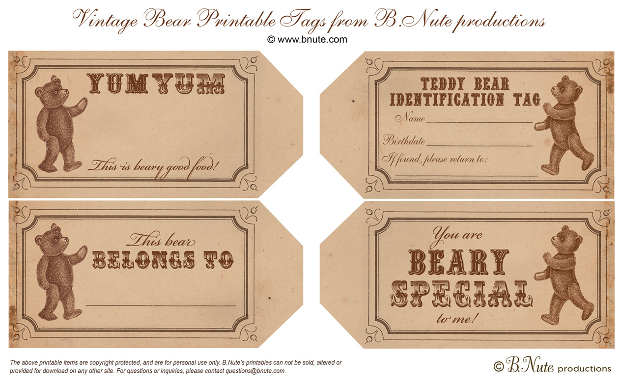 Bnute Productions Free Printable Vintage Teddy Bear Tags And Teddy 