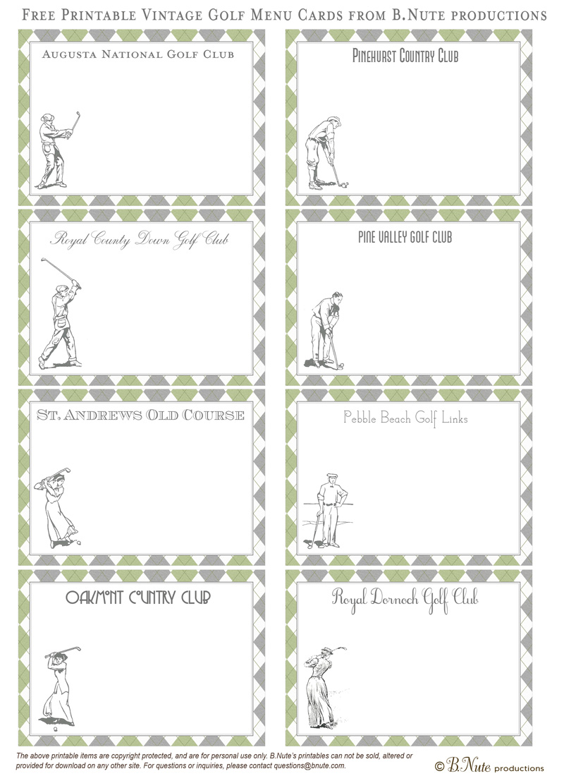 Bnute Productions Free Printable Vintage Golf Cards Famous Golf Courses