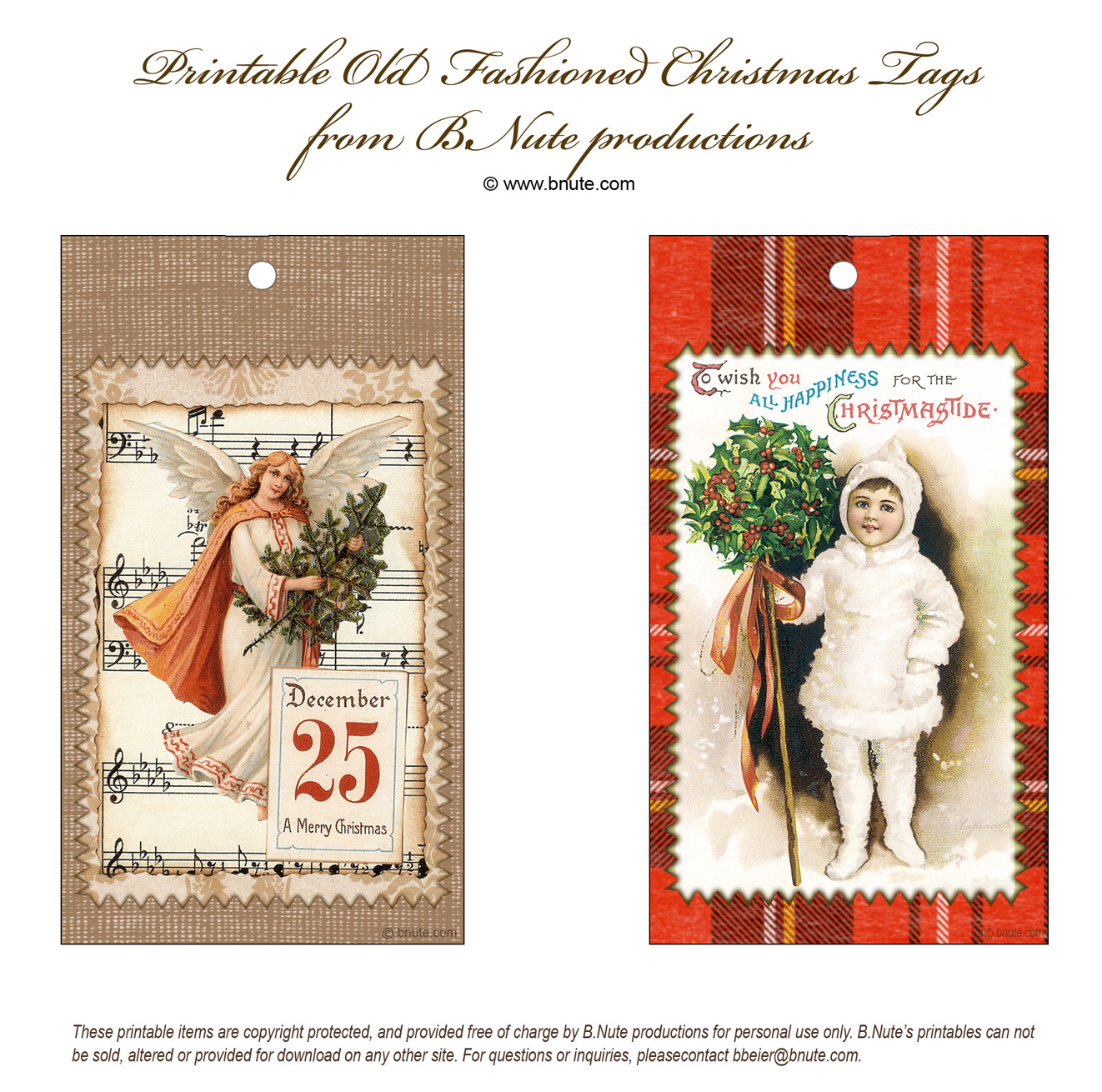 Bnute Productions Free Printable Old Fashioned Christmas Tags